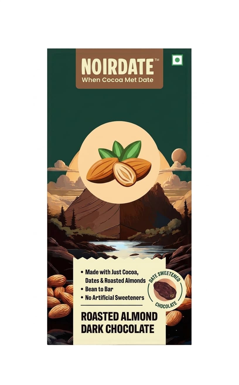 Roasted Almond Dark 60% 60% dark bar packaging by Noirdate
