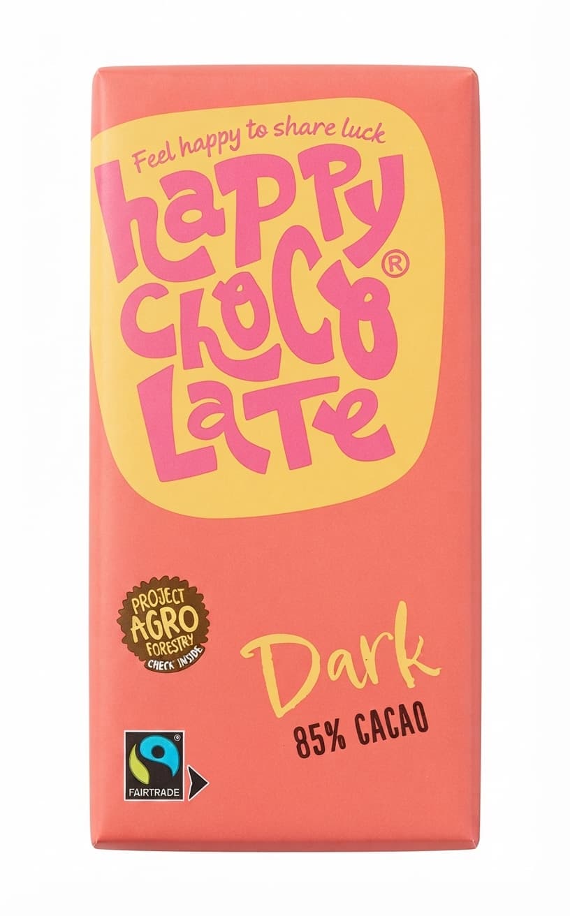 Dark 85% 85% dark bar packaging by Happy Chocolate