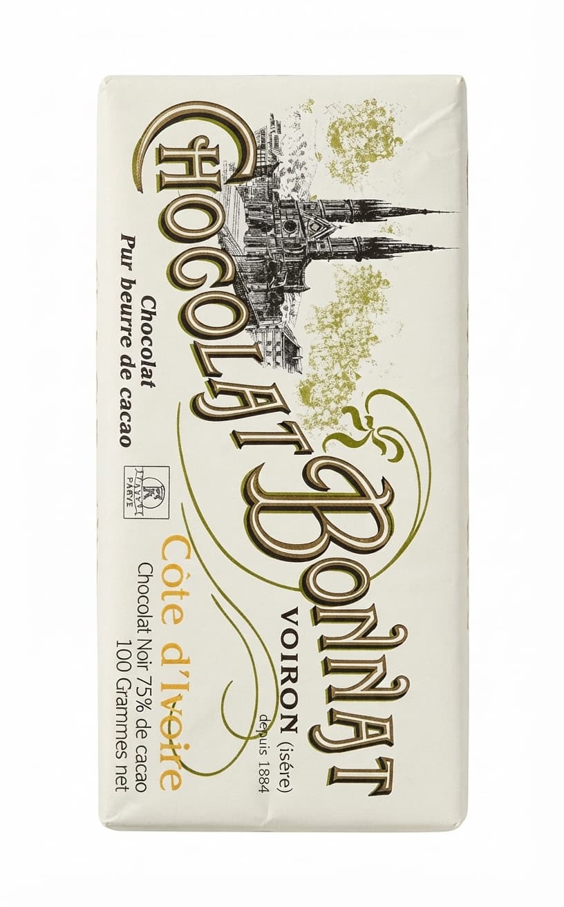 Côte d'Ivoire 75% 75% dark bar packaging by Bonnat