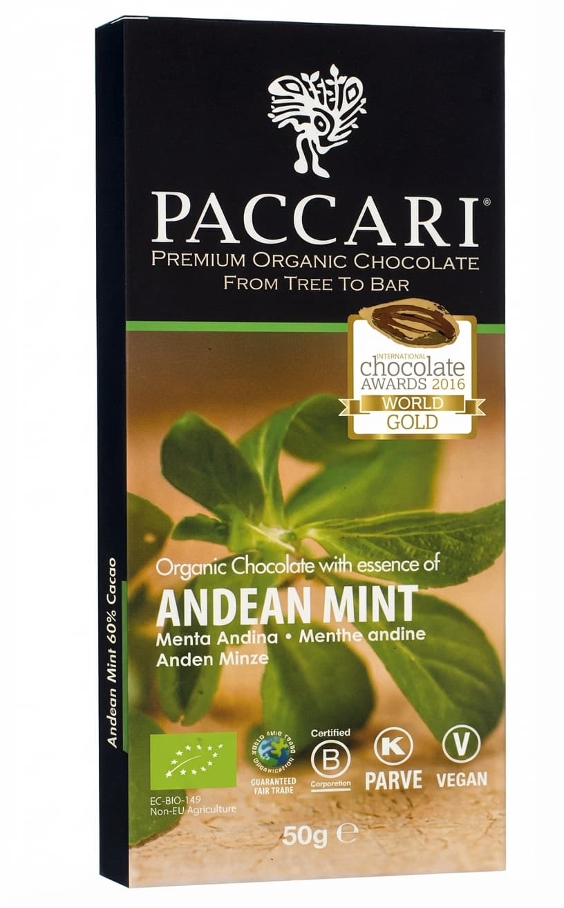 Andean Mint 60% dark bar packaging by Paccari