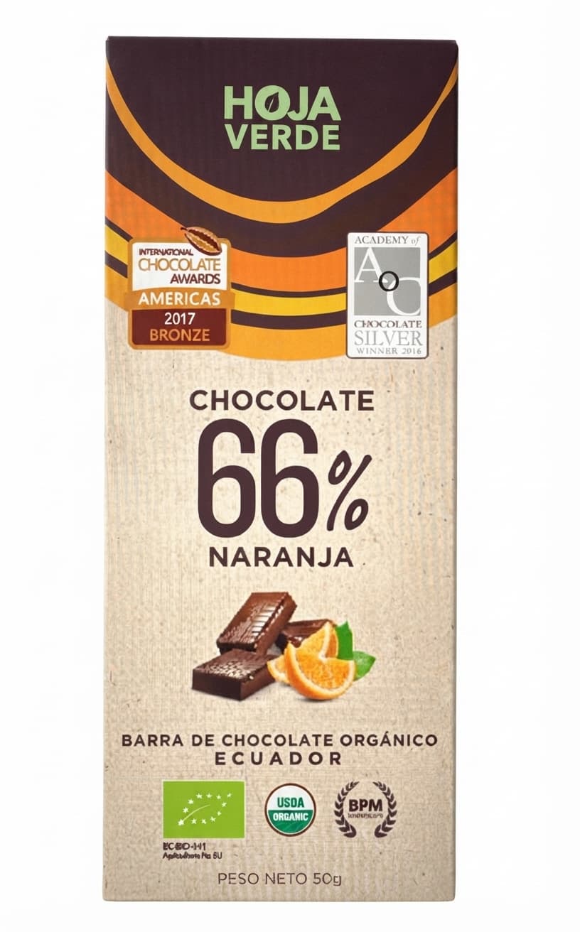 Naranja 66% 66% dark bar packaging by Hoja Verde