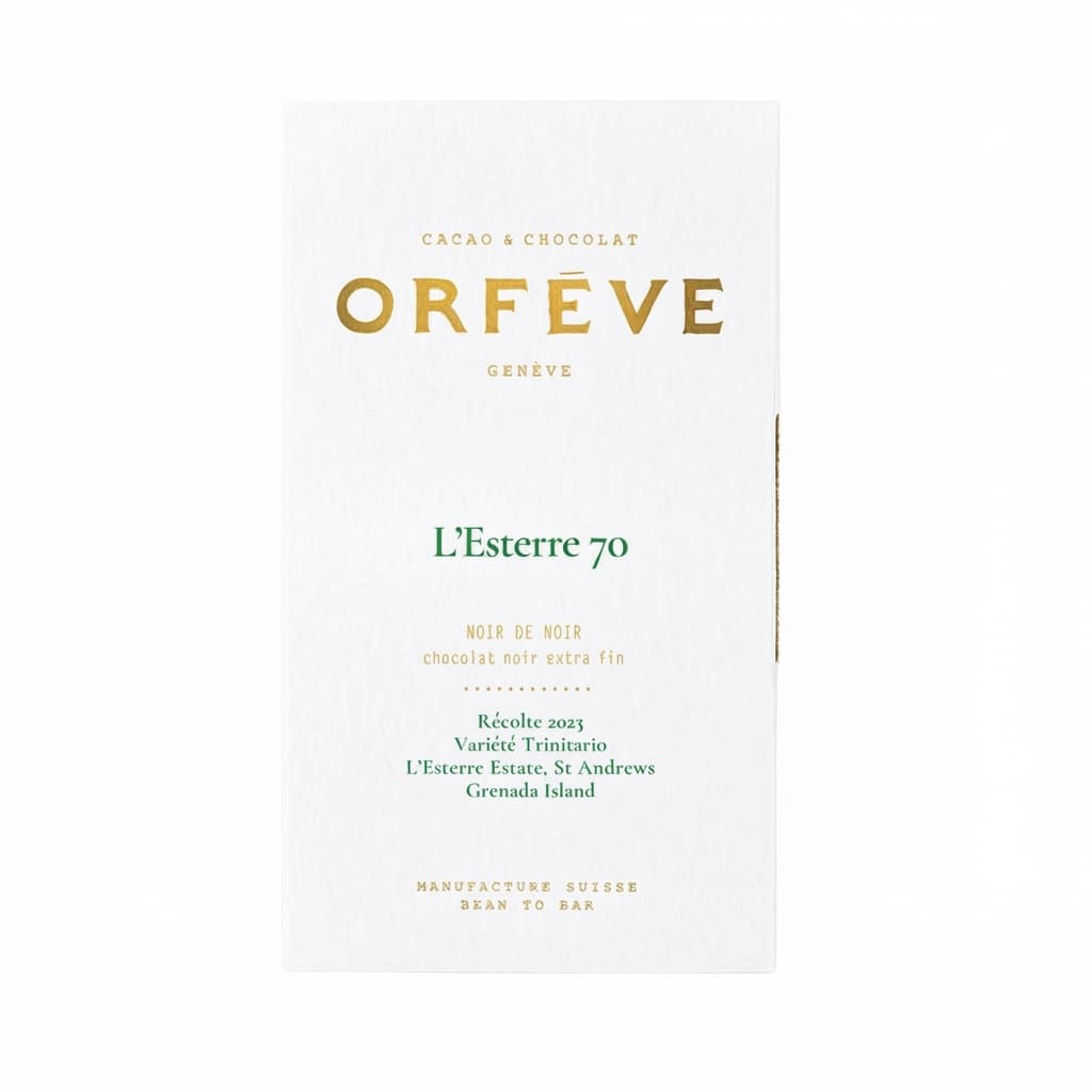 L'Esterre 70% 70% dark bar packaging by Orfève