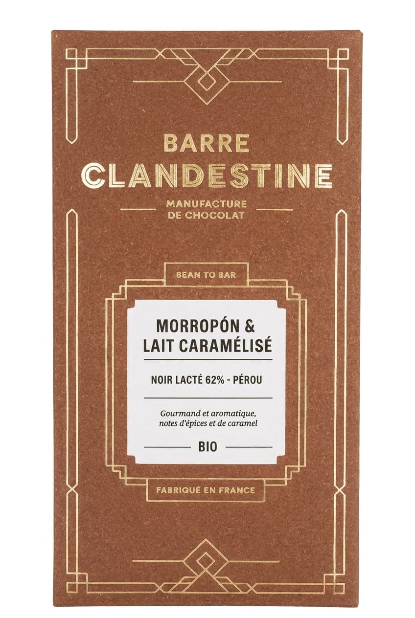 Morropón & Lait Caramélisé 62% 62% milk bar packaging by Barre Clandestine