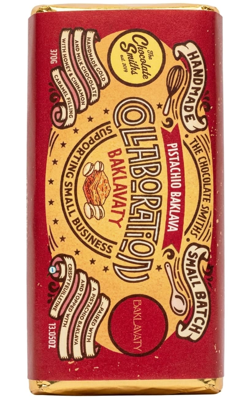 Baklavaty null% milk bar packaging by The Chocolate Smiths