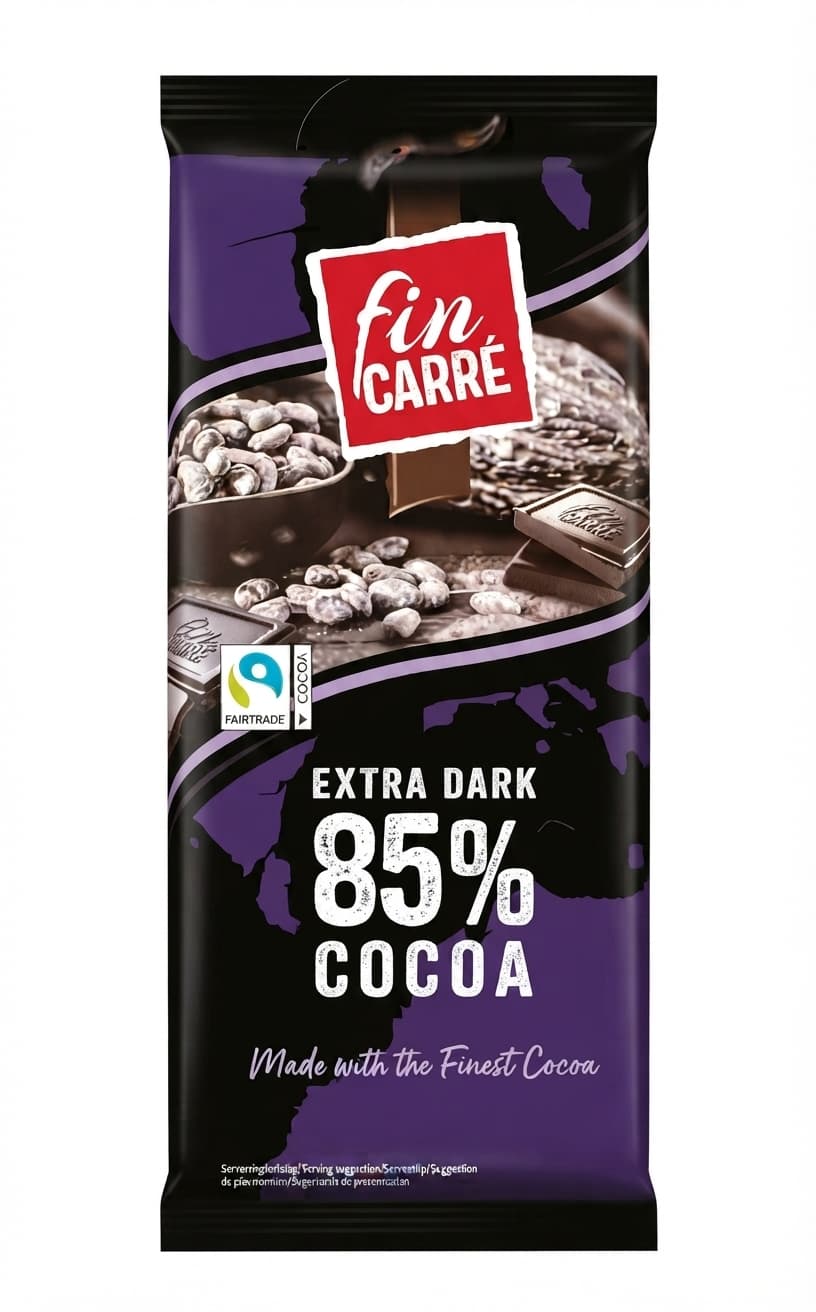 Extra Dark 85% 85% dark bar packaging by Fin Carré