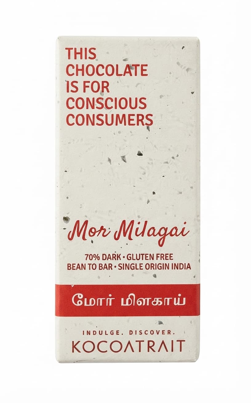 Mor Milagai 70% 70% dark bar packaging by Kocoatrait