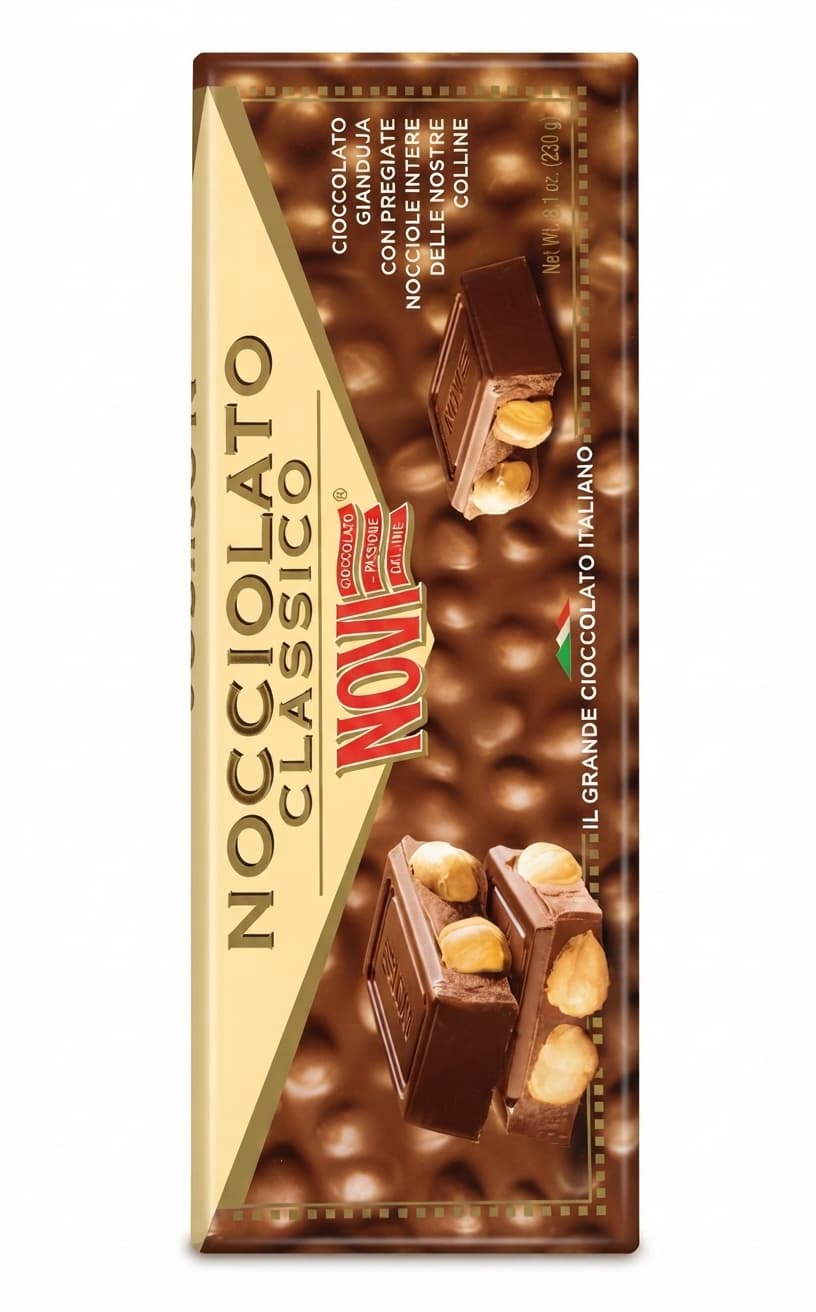 Nocciolato Classico 34% milk bar packaging by Novi
