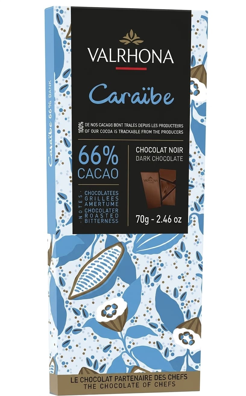 Caraïbe 66% 66% dark bar packaging by Valrhona