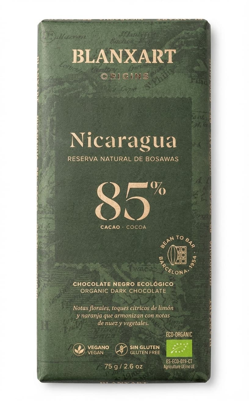Nicaragua 85% 85% dark bar packaging by Blanxart