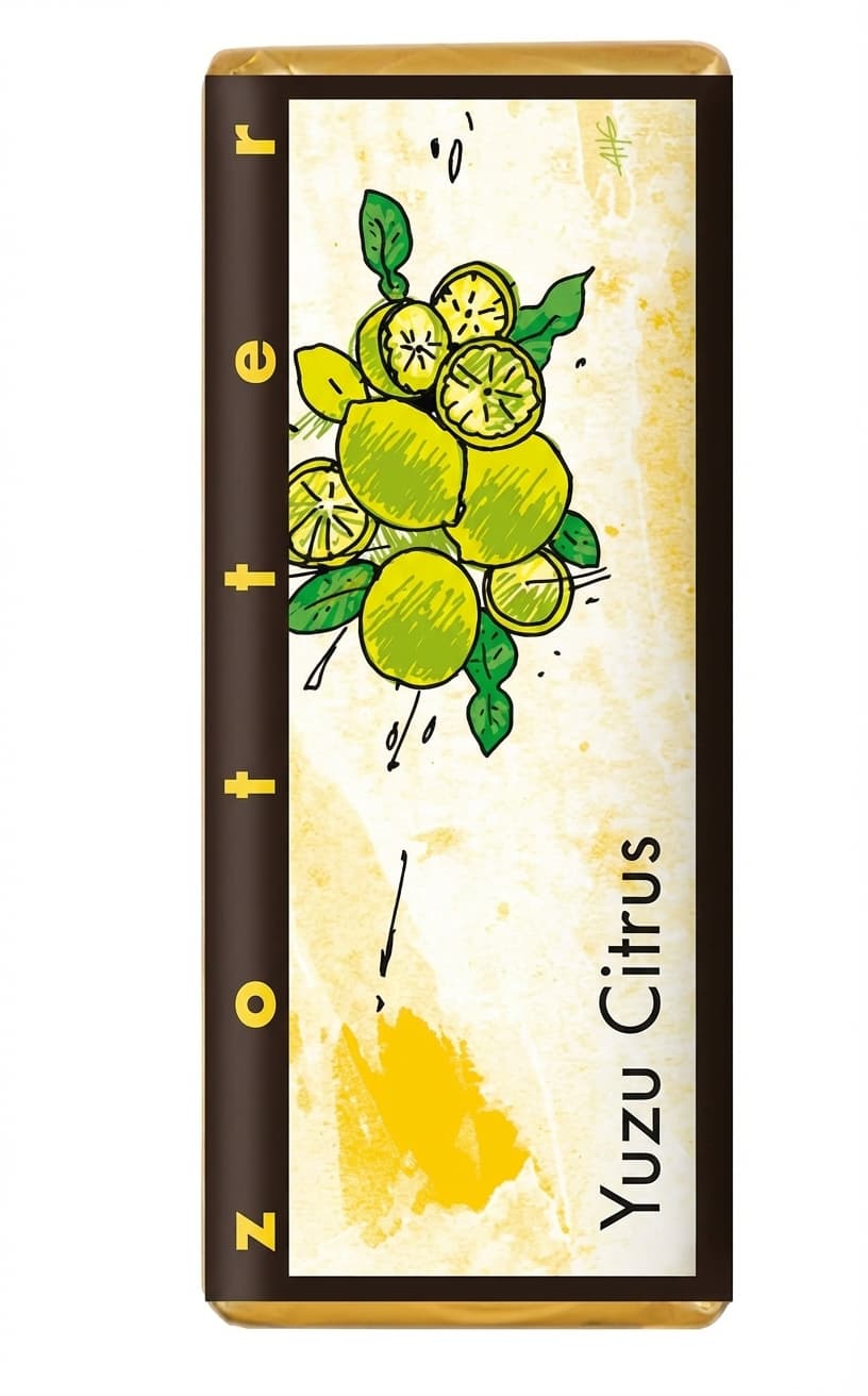 Yuzu Citrus 50% milk bar packaging by Zotter