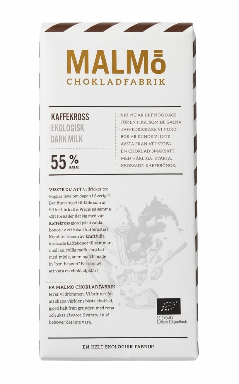 Kaffekross 55% 55% milk bar packaging by Malmö Chokladfabrik