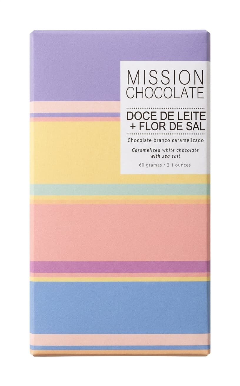 Doce de Leite + Fleur de Sel null% white bar packaging by Mission Chocolate