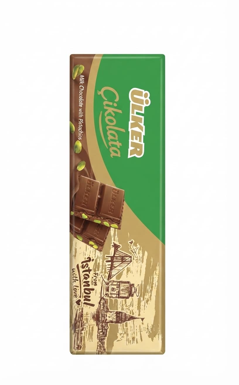 Milk Chocolate with Pistachios null% milk bar packaging by Ülker