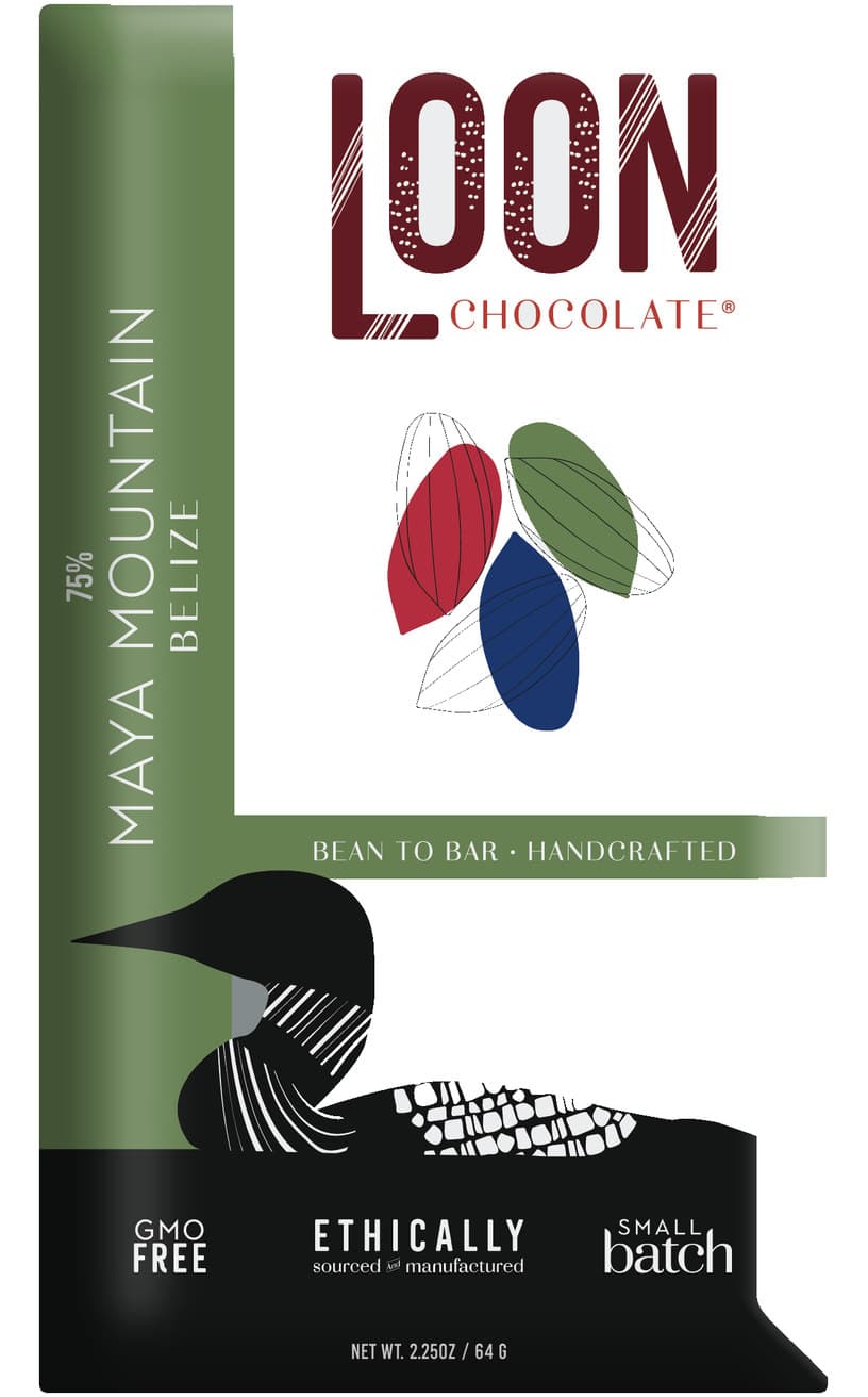 Maya Mountain Belize 75% 75% dark bar packaging by Loon Chocolate