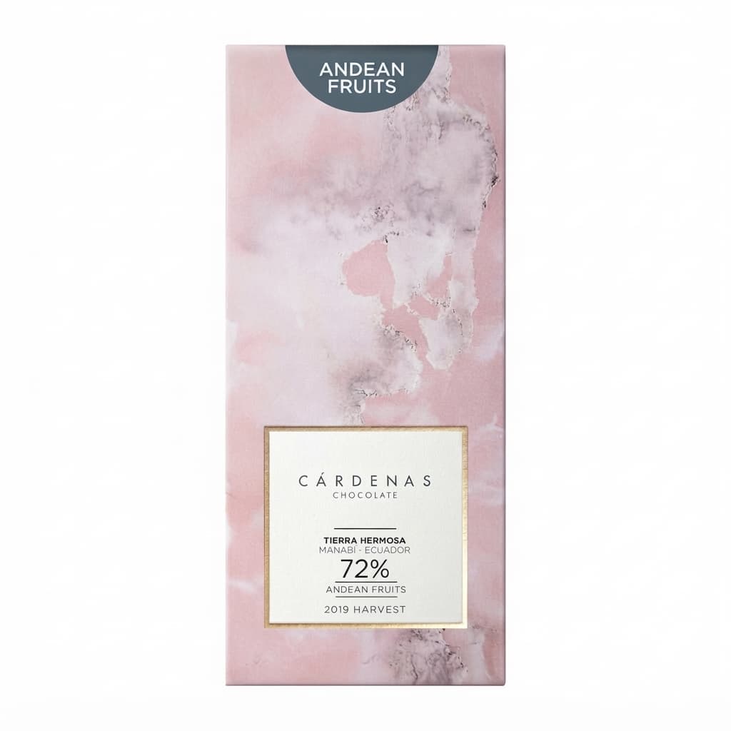 Andean Fruits 72% 72% dark bar packaging by Cárdenas Chocolate