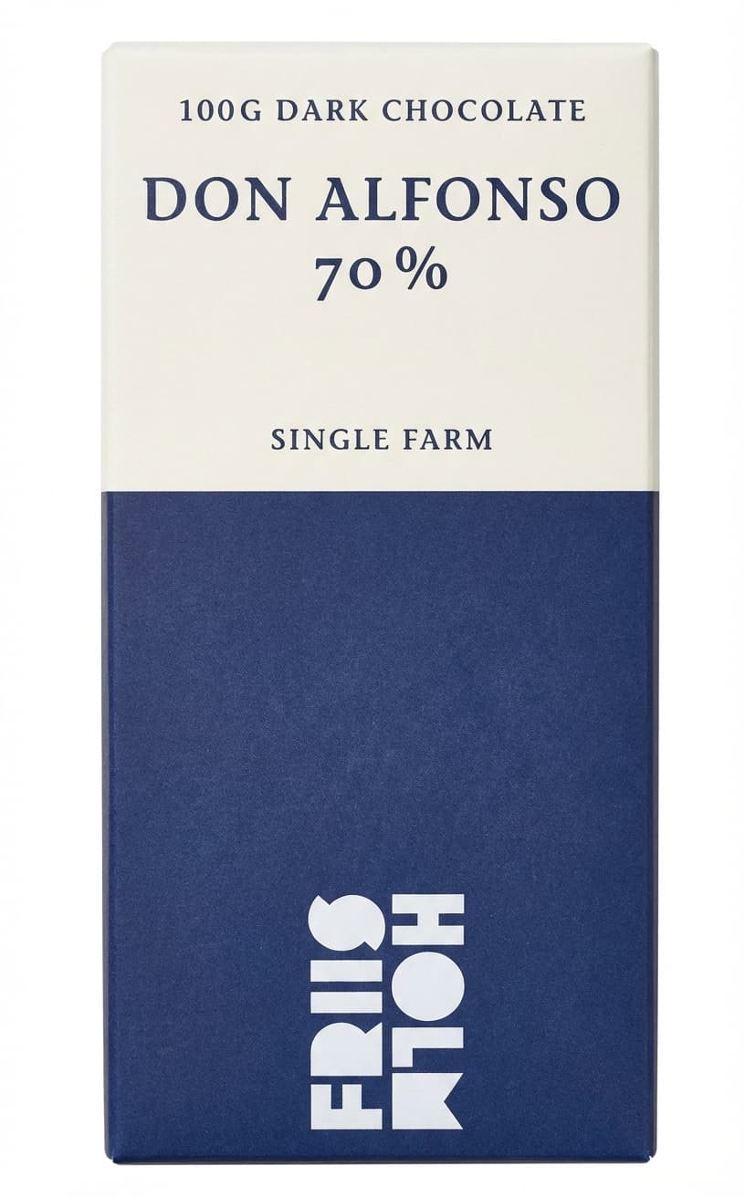 Don Alfonso 70% 70% dark bar packaging by Friis Holm