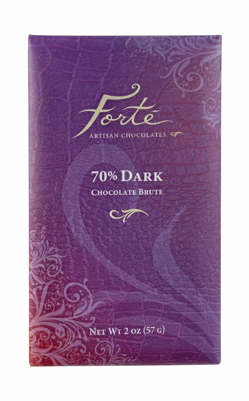 Dark 70% 70% dark bar packaging by Forté Chocolate