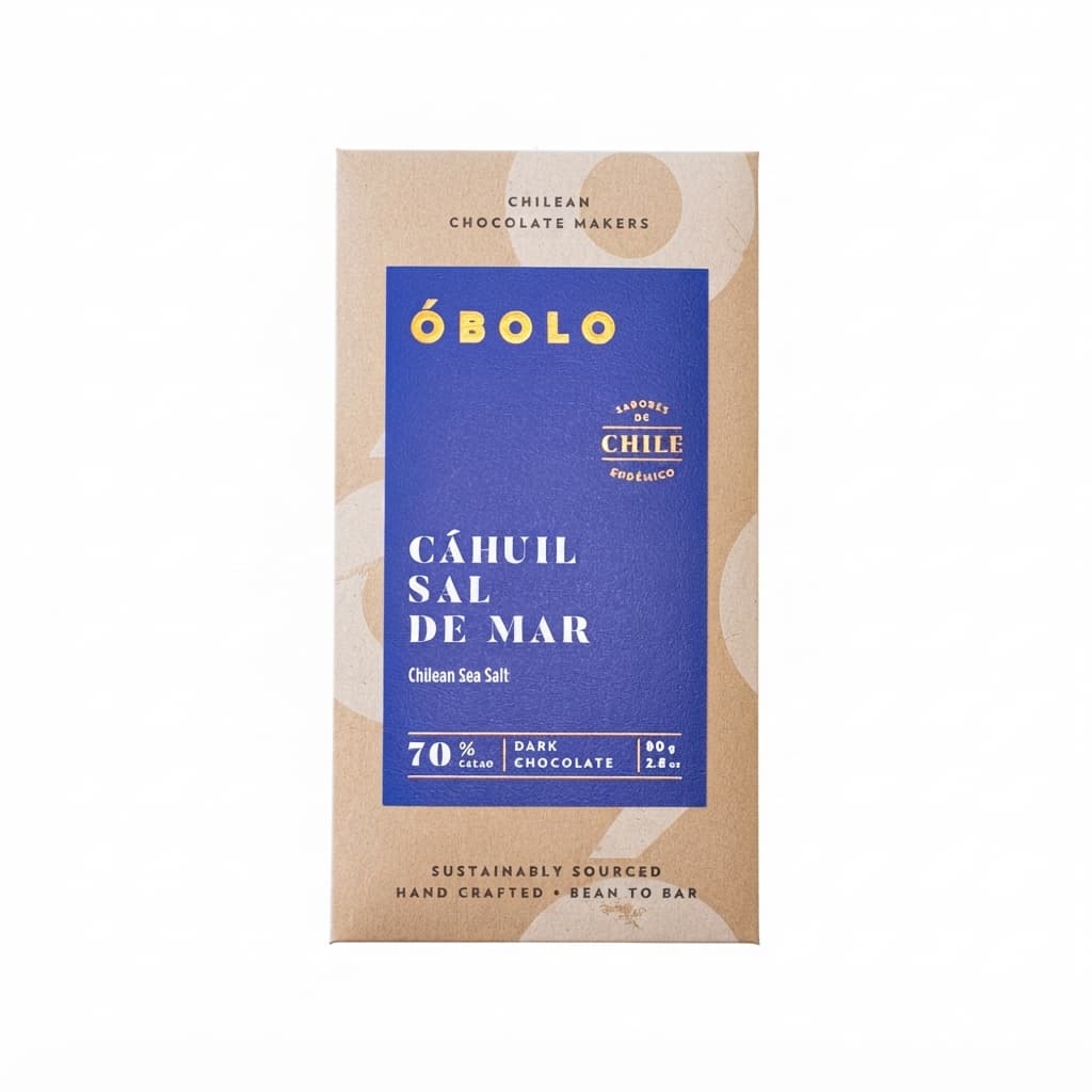 Cáhuil Sal de Mar 70% 70% dark bar packaging by ÓBOLO
