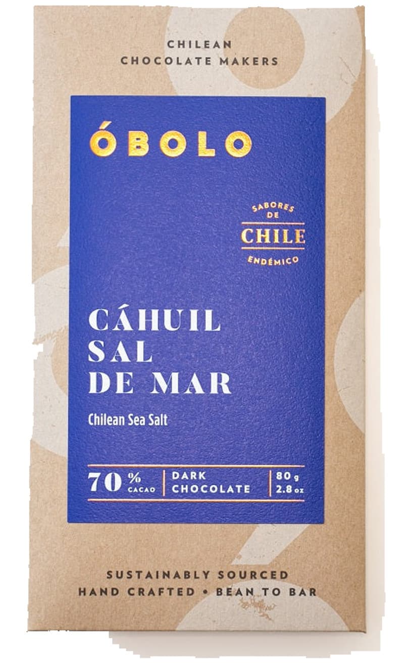 Cáhuil Sal de Mar 70% 70% dark bar packaging by ÓBOLO