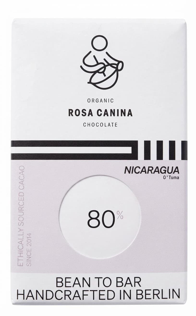 Nicaragua 80% 80% dark bar packaging by Rosa Canina