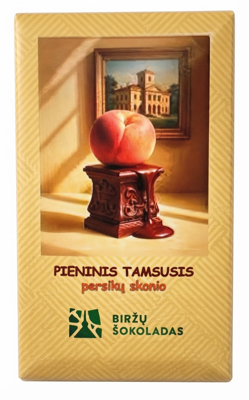 Persikų Skonio milk bar packaging by Biržų Šokoladas
