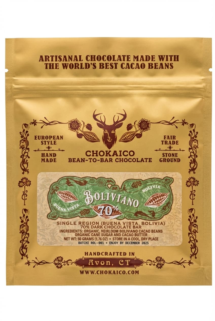 BOLIVIANO 70% 70% dark bar packaging by Chokaico