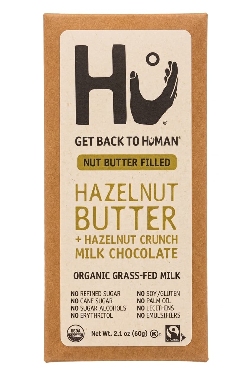Hazelnut Butter + Hazelnut Crunch Milk Chocolate 48% milk bar packaging by Hu