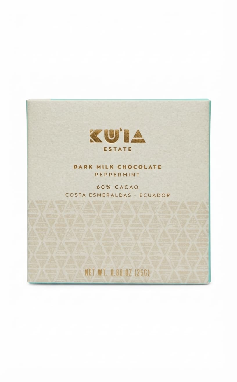 Peppermint Dark Milk 60% 60% milk bar packaging by Maui Ku'ia Estate Chocolate