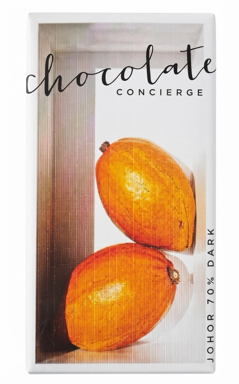Johor 70% 70% dark bar packaging by Chocolate Concierge