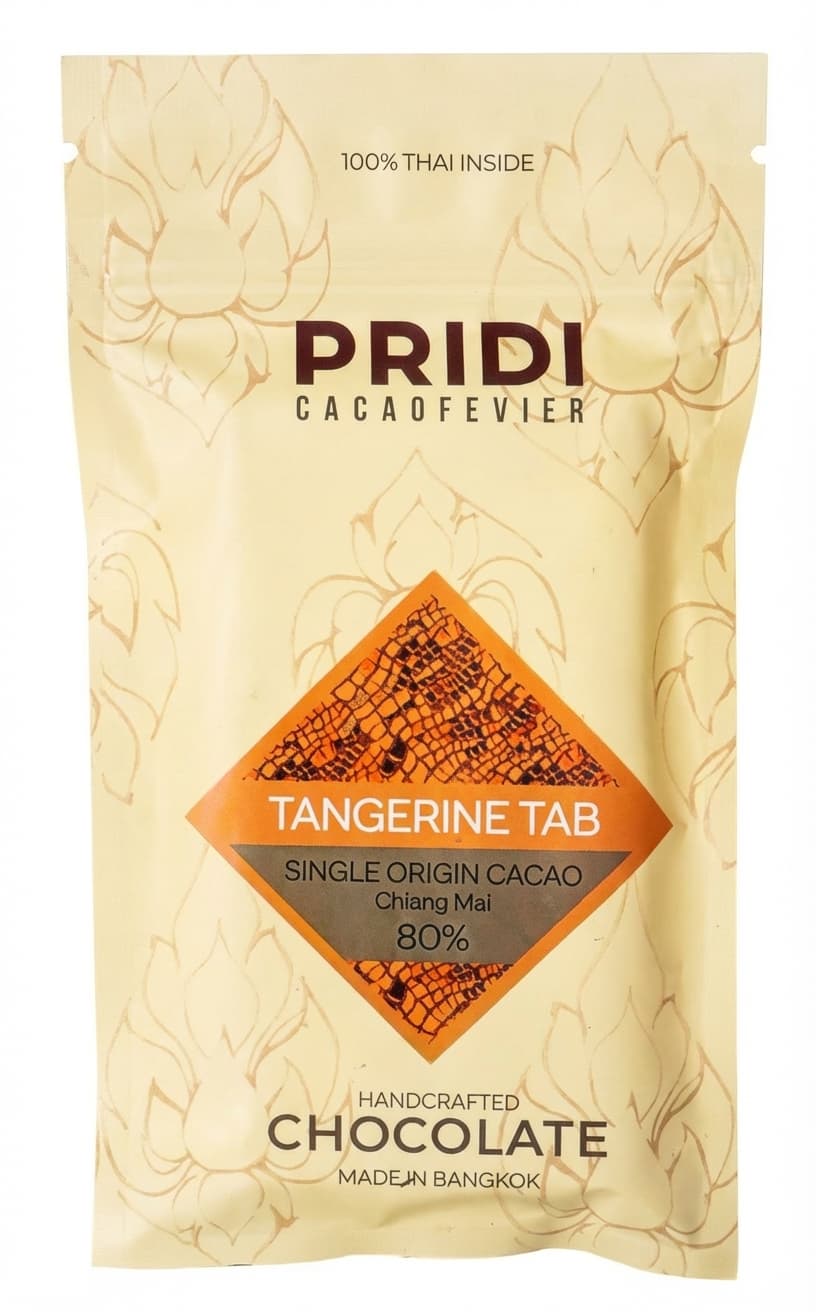 Tangerine Tab 80% 80% dark bar packaging by Pridi Cacaofevier