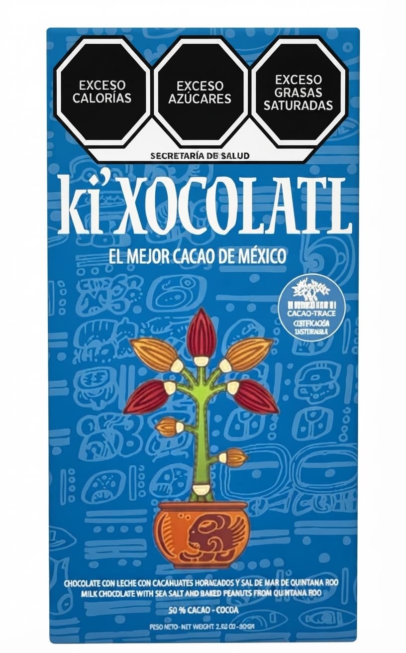 Milk Chocolate with Sea Salt and Baked Peanuts 50% milk bar packaging by Ki'Xocolatl