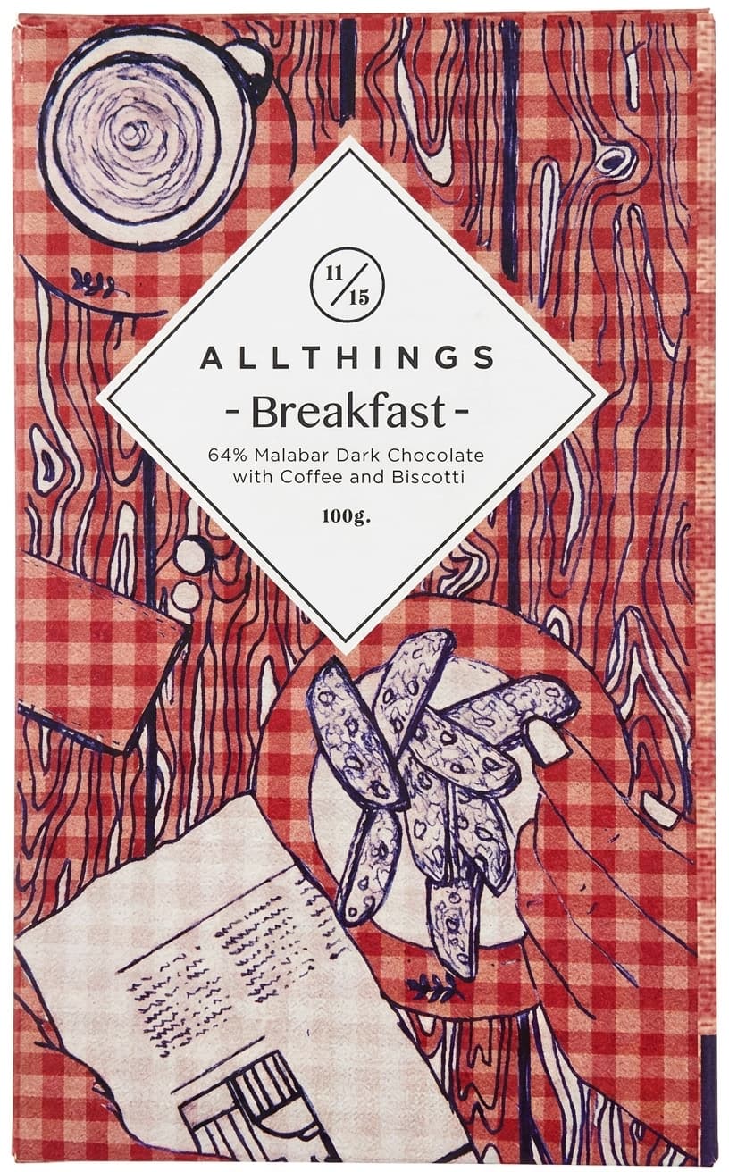 Breakfast 64% dark bar packaging by All Things Chocolate