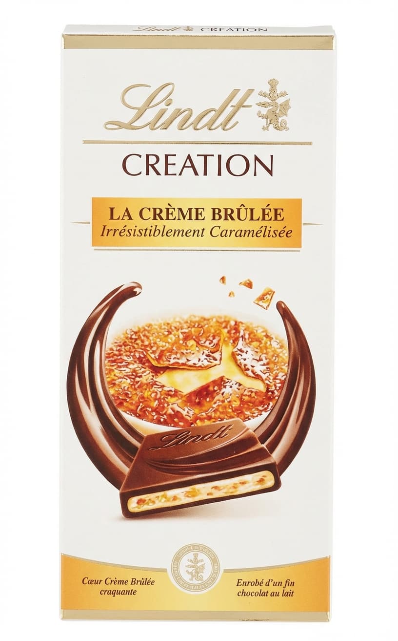 Creation La Crème Brûlée 30% milk bar packaging by Lindt