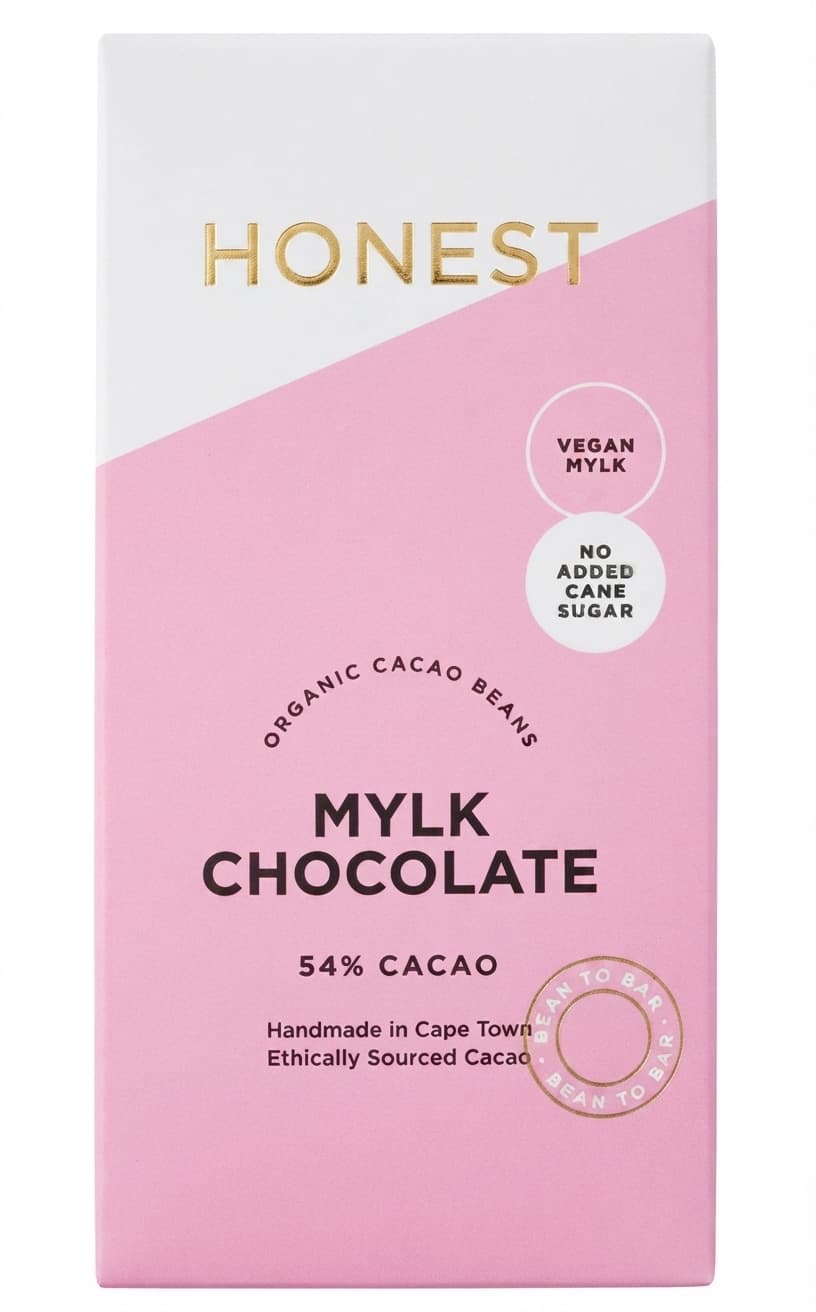 Mylk 54% 54% milk bar packaging by Honest Chocolate