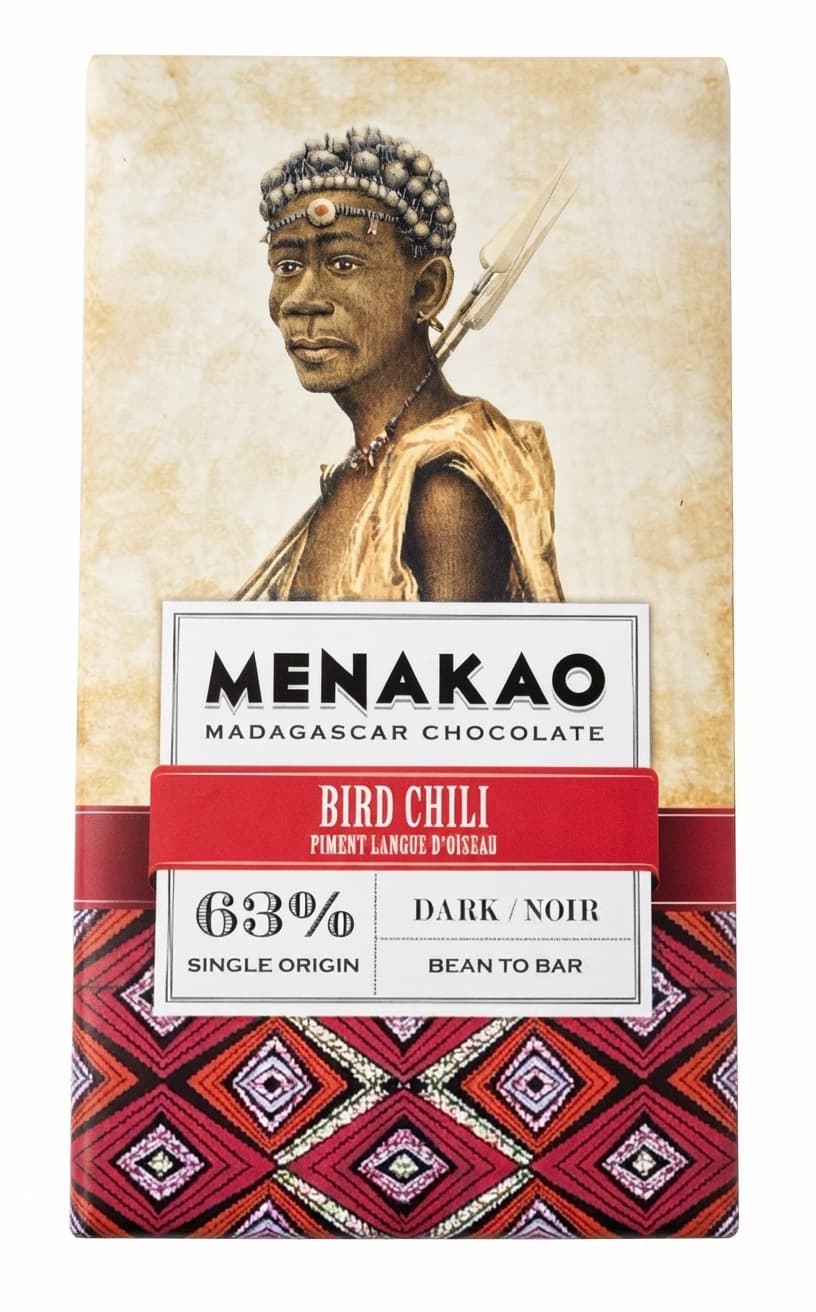 Bird Chili 63% 63% dark bar packaging by Menakao