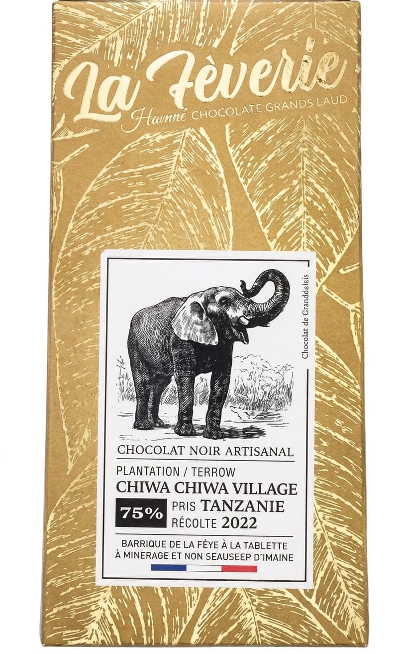 Chiwa Chiwa Village 75% 75% dark bar packaging by Hasnaâ Chocolats