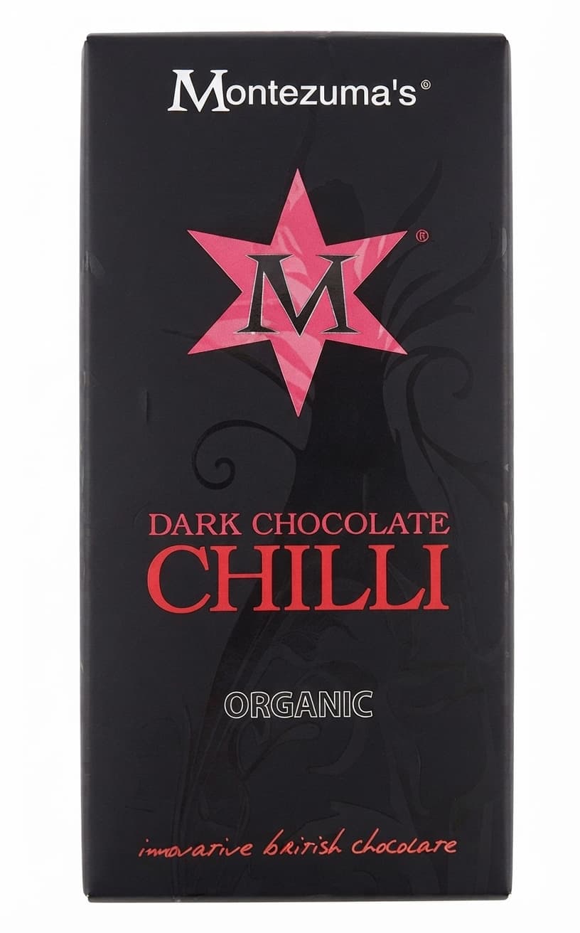 Chilli 73% dark bar packaging by Montezuma's