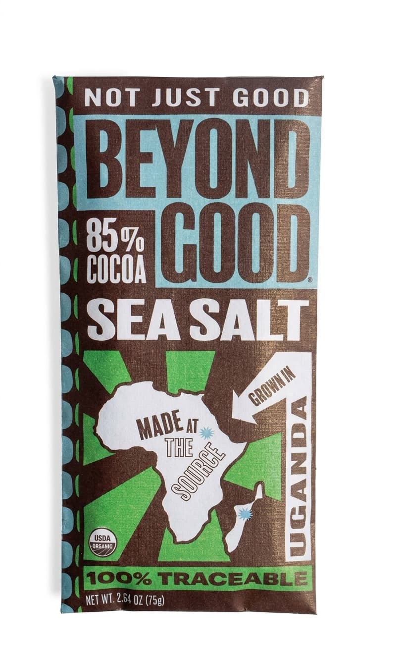 Sea Salt 85% Cocoa 85% dark bar packaging by Beyond Good