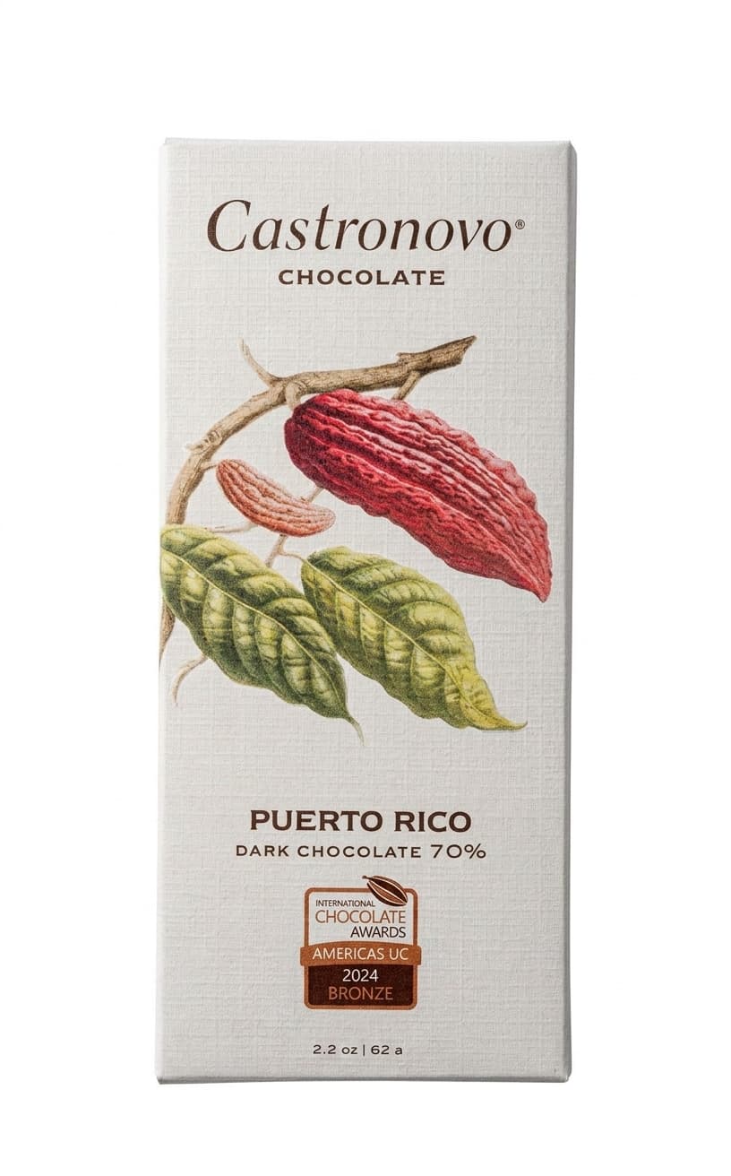 Puerto Rico 70% 70% dark bar packaging by Castronovo