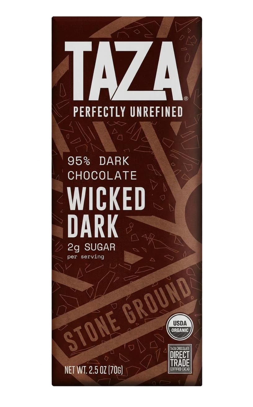 Wicked Dark 95% 95% dark bar packaging by Taza