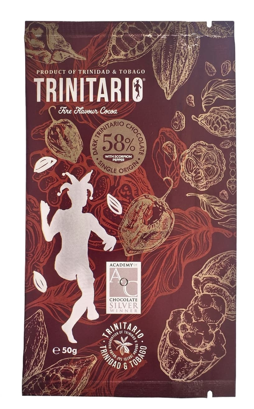 Scorpion Pepper 58% 58% dark bar packaging by Trinitario