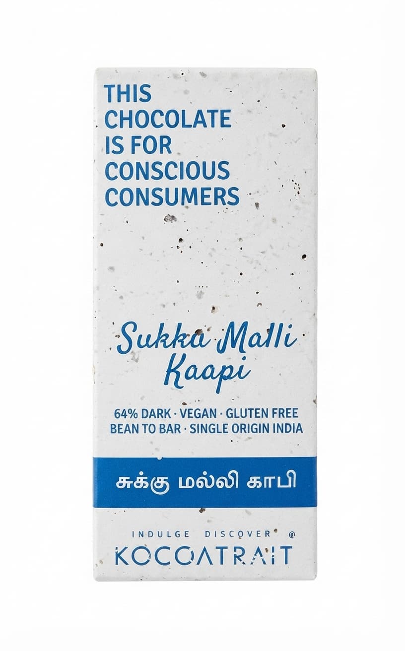 Sukku Malli Kaapi 64% 64% dark bar packaging by Kocoatrait