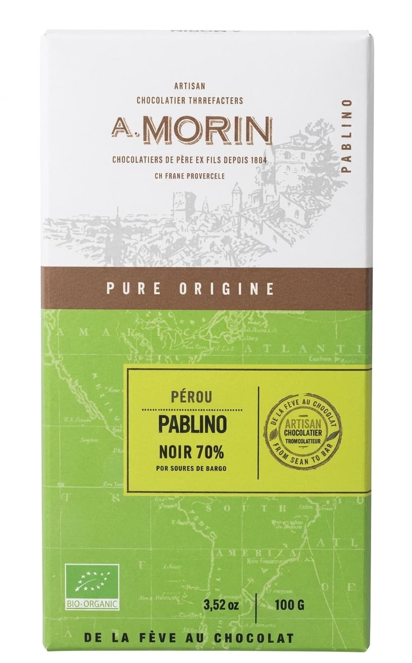 Pablino Noir 70% 70% dark bar packaging by Chocolaterie Morin