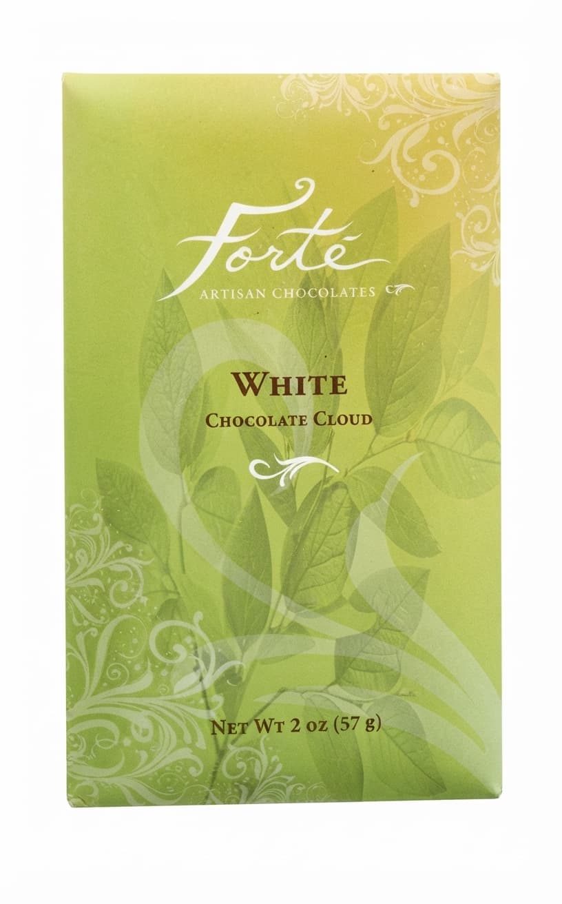White Cloud null% white bar packaging by Forté Chocolate