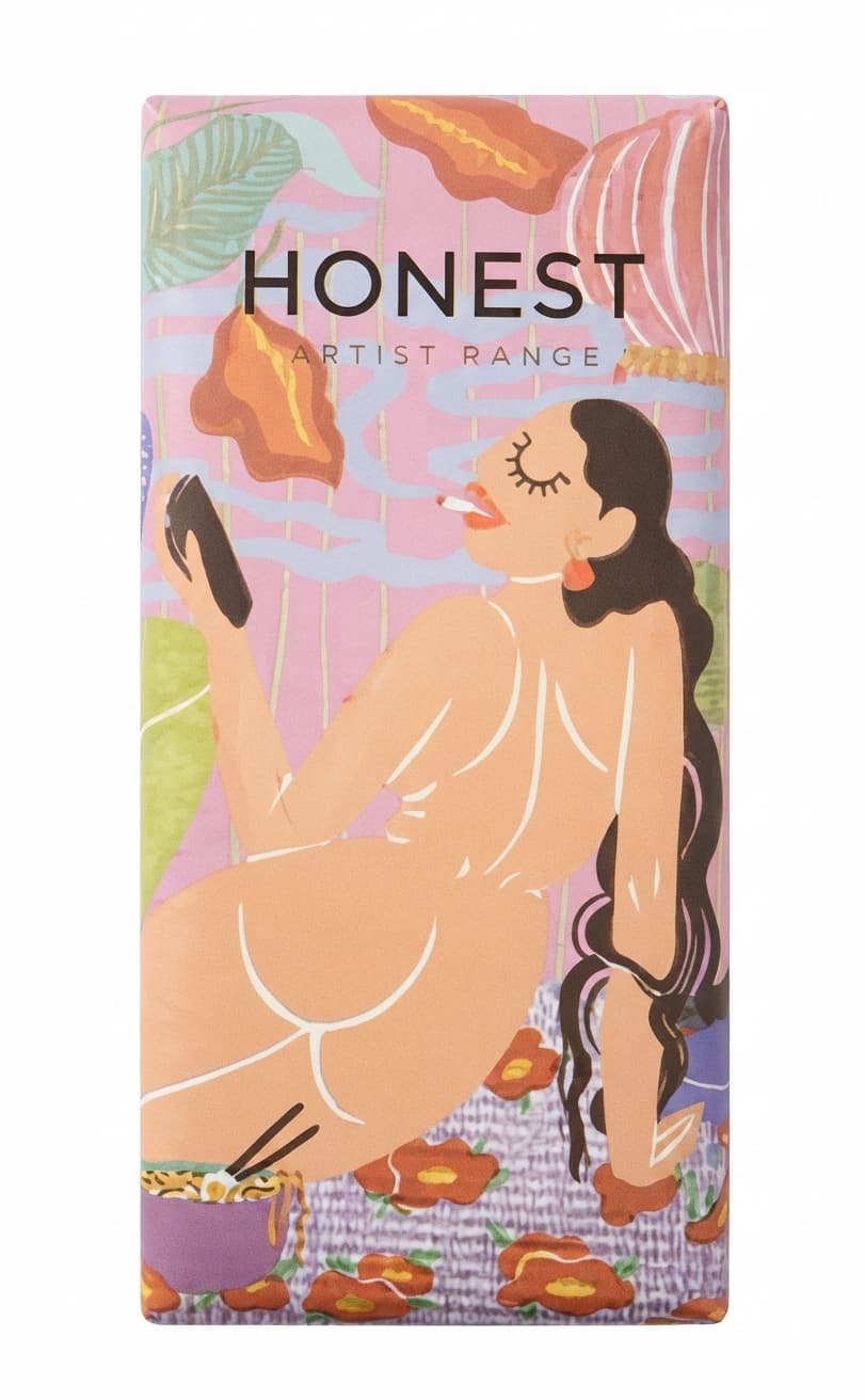 54% Dark mylk with Peruvian Maca 54% milk bar packaging by Honest Chocolate