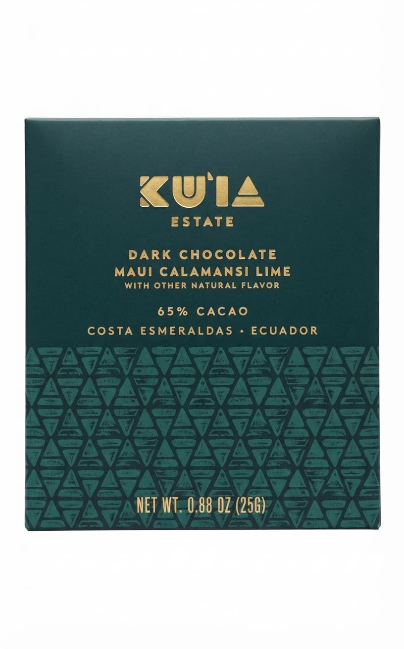 Calamansi Lime 65% 65% dark bar packaging by Maui Ku'ia Estate Chocolate