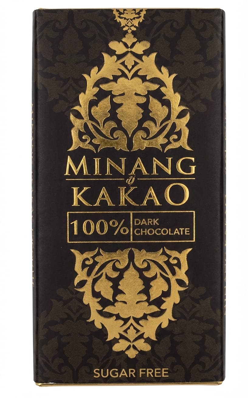 100% Dark Chocolate 100% dark bar packaging by MINANG KAKAO