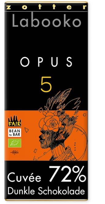 Labooko Opus 5 (Vintage 2024) 72% 72% dark bar packaging by Zotter