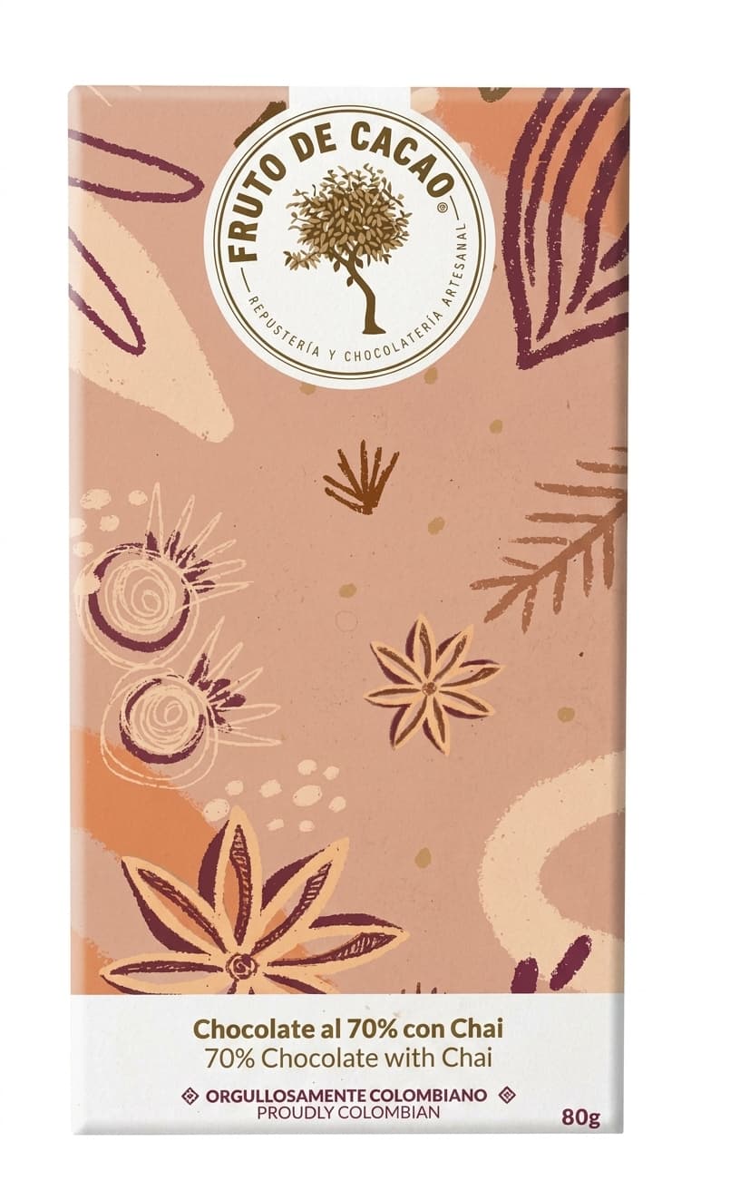 Chai 70% 70% dark bar packaging by Fruto de Cacao