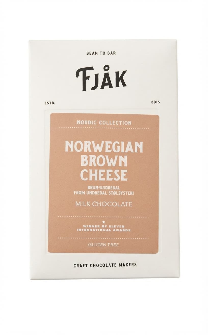 Norwegian Brown Cheese 45% milk bar packaging by Fjåk